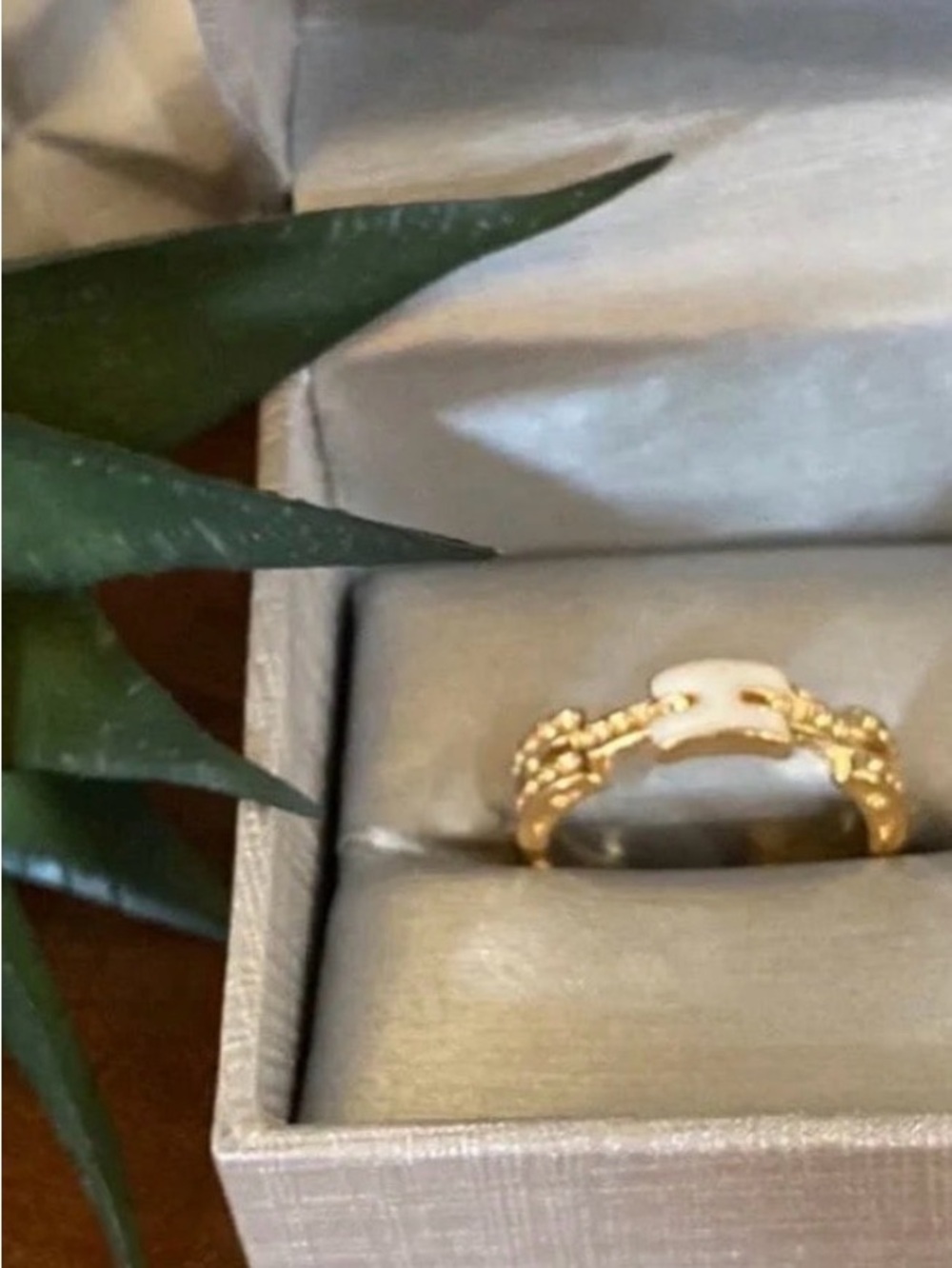 Gold & Ivory Initial “H” Adjustable Ring